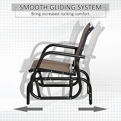 Outdoor Glider With Comfort Curved Armrests And Steel Frame, Brown