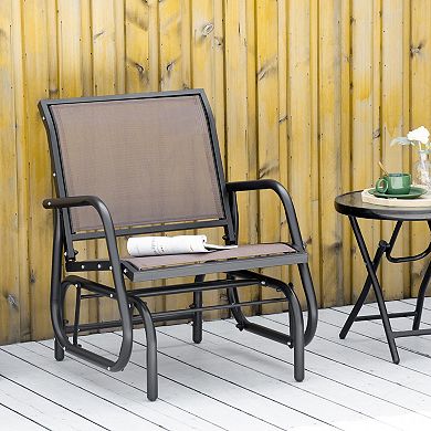 Outdoor Glider With Comfort Curved Armrests And Steel Frame, Brown