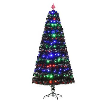 7ft Tall Fake Tree Multi-color Fiber Optic Led Lights Xmas Decor For Home, Black