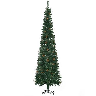 7.5' Pencil Artificial Christmas Tree Holiday Decoration W/ 706 Tips Pine Cones