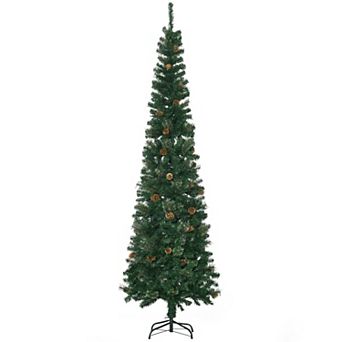 7.5' Pencil Artificial Christmas Tree Holiday Decoration W/ 706 Tips Pine Cones