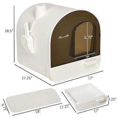 PawHut Cat Litter Box with Lid, Covered Litter Box for Indoor Cats with Tray, Scoop, Filter, 17" x 17" x 18.5", White