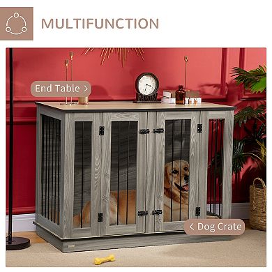 2-in-1 Small/big Dog Crate Furniture, W/ Divider Panel Double Locks