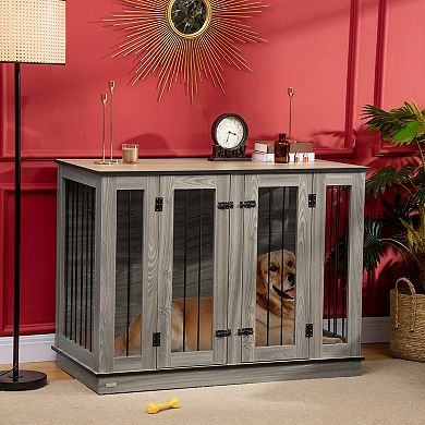 2-in-1 Small/big Dog Crate Furniture, W/ Divider Panel Double Locks