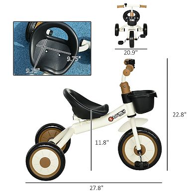 Qaba Tricycle For Kids Age 2-5, Toddler Bike For Girls And Boys, White