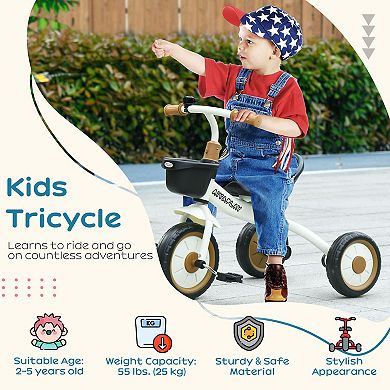 Qaba Tricycle For Kids Age 2-5, Toddler Bike For Girls And Boys, White