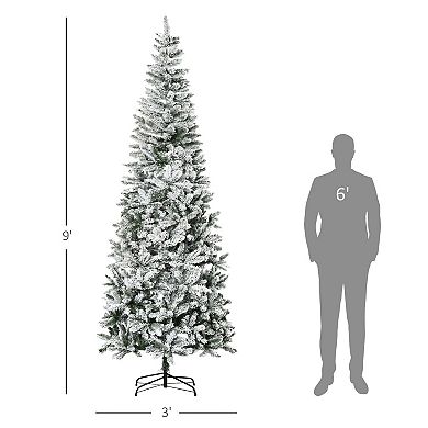 HOMCOM 9ft Unlit Snow-Flocked Slim Pine Artificial Christmas Tree