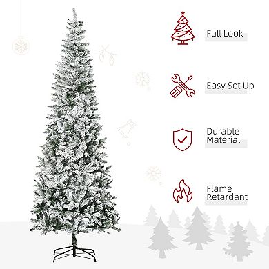 HOMCOM 9ft Unlit Snow-Flocked Slim Pine Artificial Christmas Tree