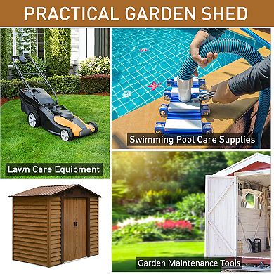 Garden Shed Storage Tool Overlap Construction Sliding Door Brown Wood Grain