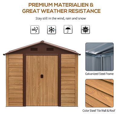 Garden Shed Storage Tool Overlap Construction Sliding Door Brown Wood Grain