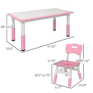 Kids Table And Chair Set，adjustable Height, Easy To Clean Table Surface