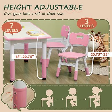 Kids Table And Chair Set，adjustable Height, Easy To Clean Table Surface