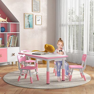 Kids Table And Chair Set，adjustable Height, Easy To Clean Table Surface