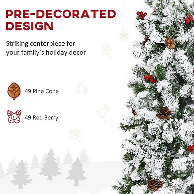 9' Snow Artificial Christmas Tree W/ 1350 Tip, Pine Cone, Red Berry, Auto Open