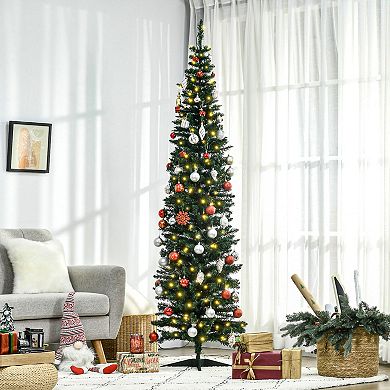 7 Ft Pre-lit Pencil Artificial Christmas Tree With Led Lights And Branch Tips