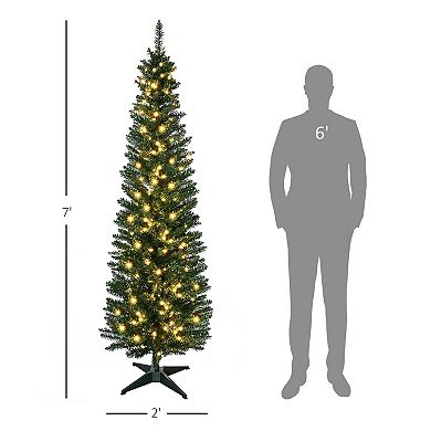 7 Ft Pre-lit Pencil Artificial Christmas Tree With Led Lights And Branch Tips