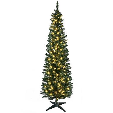 7 Ft Pre-lit Pencil Artificial Christmas Tree With Led Lights And Branch Tips