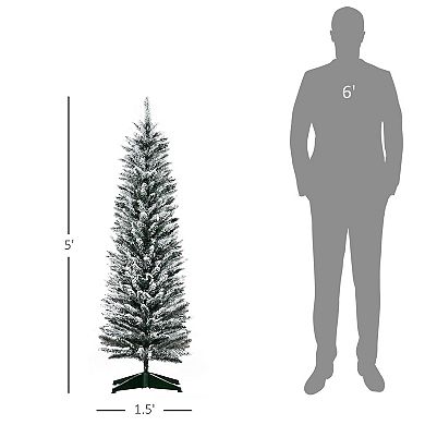 5' Snow Flocked Artificial Christmas Tree Pencil Xmas Tree W/ Branch Tips