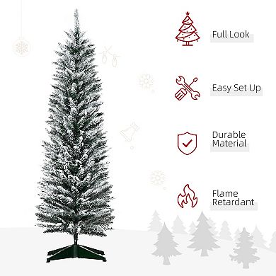 5' Snow Flocked Artificial Christmas Tree Pencil Xmas Tree W/ Branch Tips