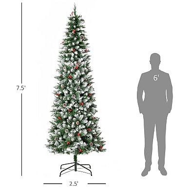 7.5' Pre-lit Christmas Tree White Snow Flocked Holiday Decoration W/ Led Lights