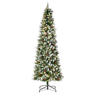 7.5' Pre-lit Christmas Tree White Snow Flocked Holiday Decoration W/ Led Lights