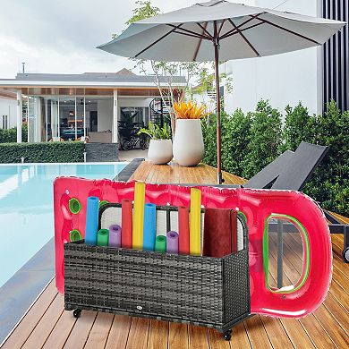 Outsunny Wicker Pool Float Storage Organizer, Pool Float Holder