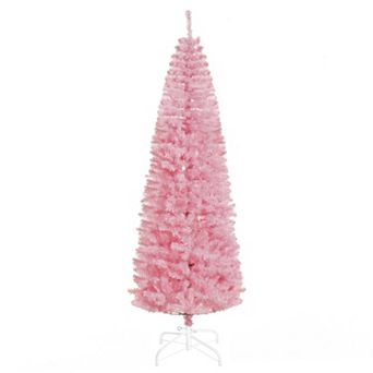 7' Slim Artificial Christmas Holiday Pencil Tree Decoration Pink Xmas Tree
