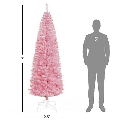 7' Slim Artificial Christmas Holiday Pencil Tree Decoration Pink Xmas Tree