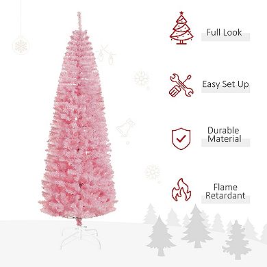 7' Slim Artificial Christmas Holiday Pencil Tree Decoration Pink Xmas Tree