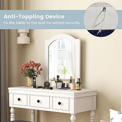 Makeup Vanity Table And Stool Set With Detachable Mirror And 3 Drawers Storage