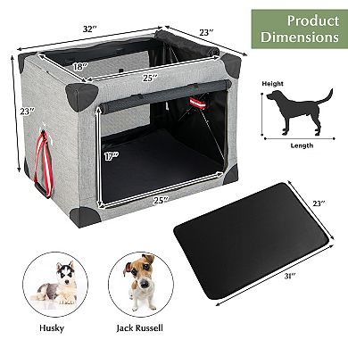 3-Door Dog Crate with Removable Pad and Metal Frame - 32 in