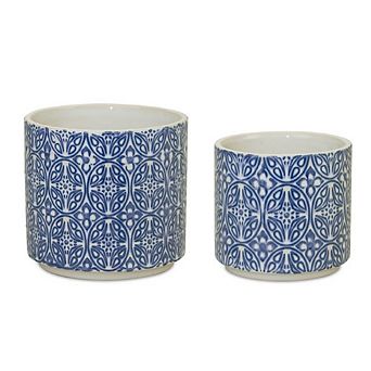Ornamental Blue And White Ceramic Pot (set Of 2)