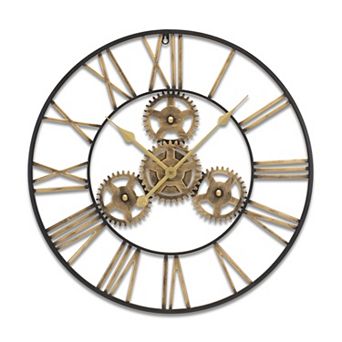 Industrial Iron Gears Wall Clock With Roman Numerals 23.75"d