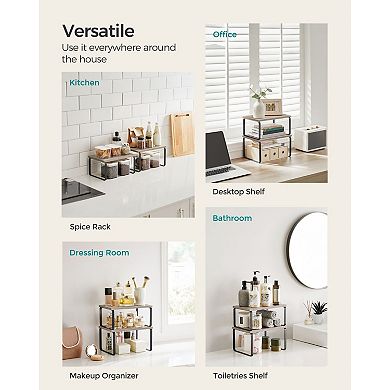 Adjustable Cabinet Shelf Organizer Set of 2 Stackable Kitchen Counter and Pantry Storage Shelves