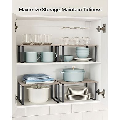 Adjustable Cabinet Shelf Organizer Set of 2 Stackable Kitchen Counter and Pantry Storage Shelves