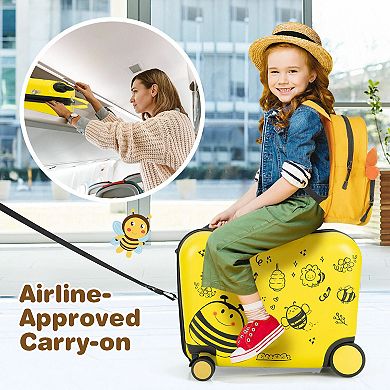 2 Pieces 18 Inch Ride-on Kids Luggage Set With Spinner Wheels And Bee Pattern