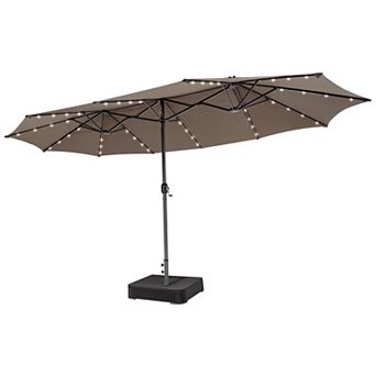 Double Sided Patio Umbrella with Solar Powered 48 LED Lights Canopy and Base, Garden Deckm, Poolside