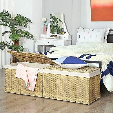 Storage Box With Cotton Liner, Rattan-style Storage Basket, Storage Trunk With Lid And Handles