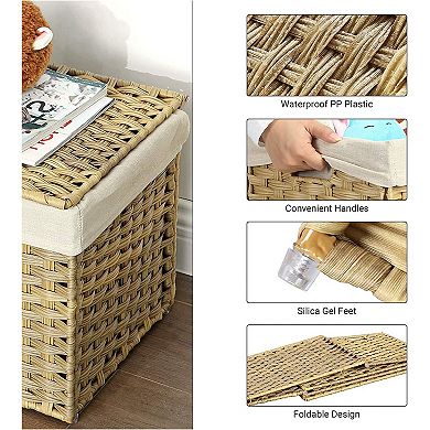 Storage Box With Cotton Liner, Rattan-style Storage Basket, Storage Trunk With Lid And Handles
