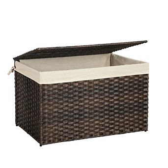 Storage Box With Cotton Liner, Rattan-style Storage Basket, Storage Trunk With Lid And Handles