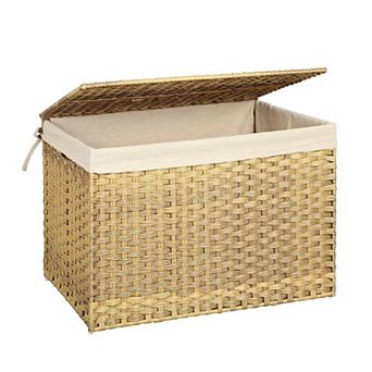 Storage Box With Cotton Liner, Rattan-style Storage Basket, Storage Trunk With Lid And Handles