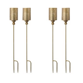 Gold Punched Metal Candle Holder Garden Stake (set Of 4)