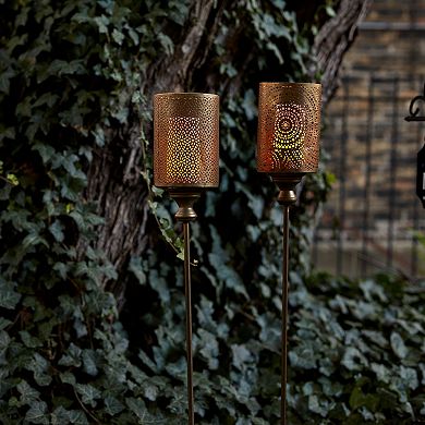 Gold Punched Metal Candle Holder Garden Stake (set Of 4)
