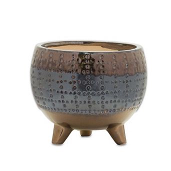 Dotted Ceramic Planter With Pewter Accent 5.25"h
