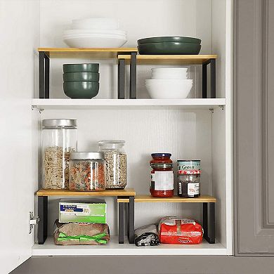 4-Piece Adjustable Cabinet Shelf Organizer Set for Kitchen, Pantry, and Countertop Storage