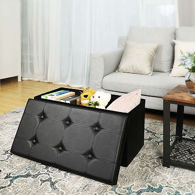 30 Inches Faux Leather Folding Storage Ottoman Bench, Storage Chest Coffee Table Padded Seat