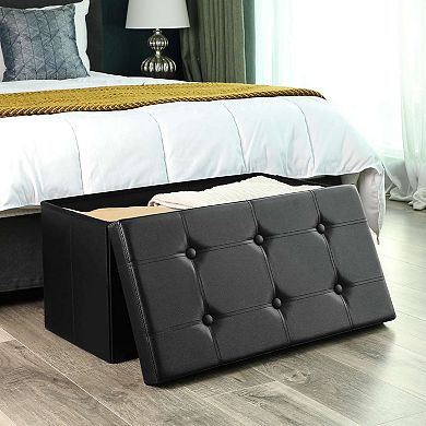 30 Inches Faux Leather Folding Storage Ottoman Bench, Storage Chest Coffee Table Padded Seat