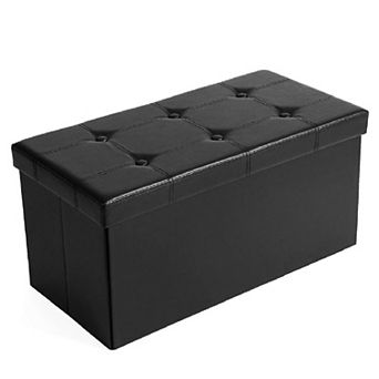 30 in Faux Leather Folding Storage Ottoman Bench, Storage Chest Coffee Table Padded Seat