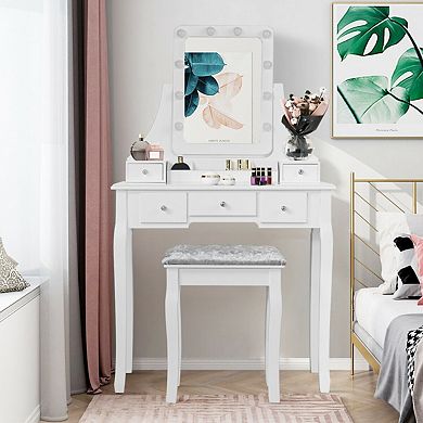Vanity Dressing Table Set With 10 Dimmable Bulbs And Cushioned Stool