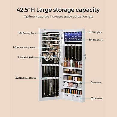 Wall-mounted Jewelry Armoire Cabinet with 6 LEDs